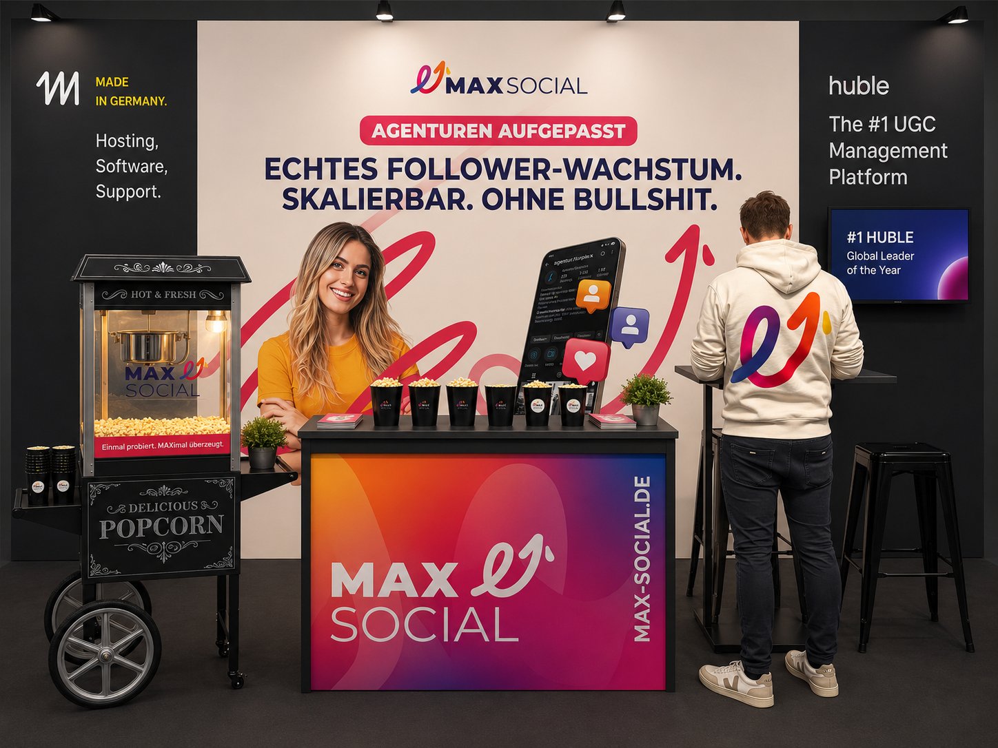 Messestand von MAXSOCIAL auf dem OMR Festival, gestaltet von fourplex