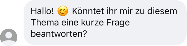 Chatnachricht einer Kundin mit einer kurzen Frage