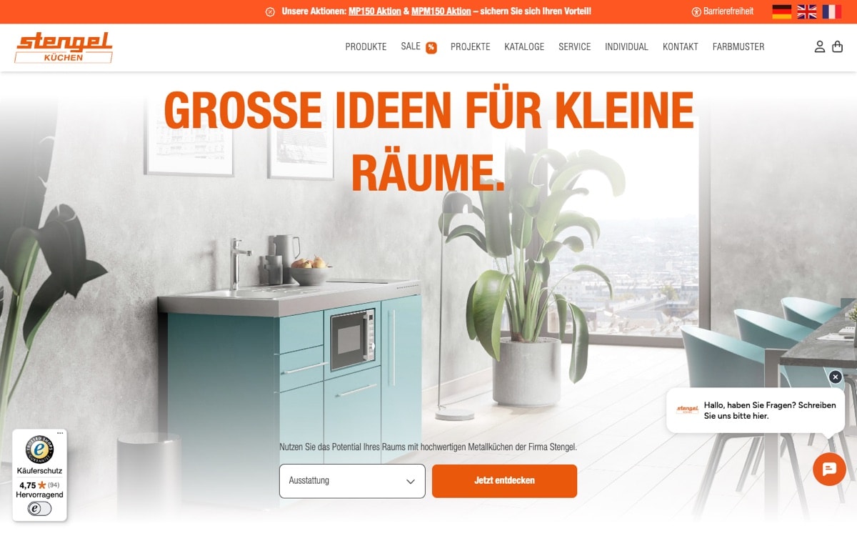Shopify-Onlineshop von Stengel Miniküchen, umgesetzt von fourplex